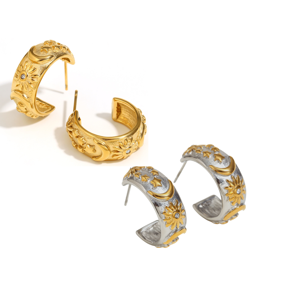 Celestial Star, Moon & Sun Hoop Earrings