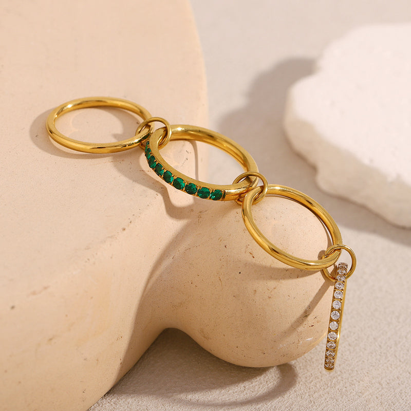 Stacked Glow Ring Set - Green & White Zircon
