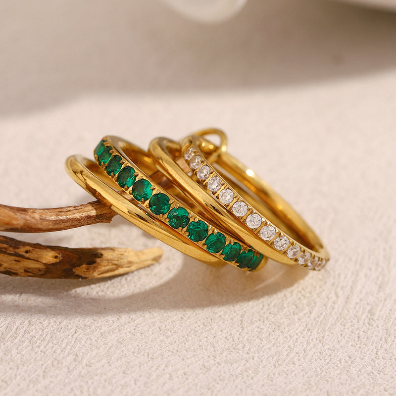 Stacked Glow Ring Set - Green & White Zircon