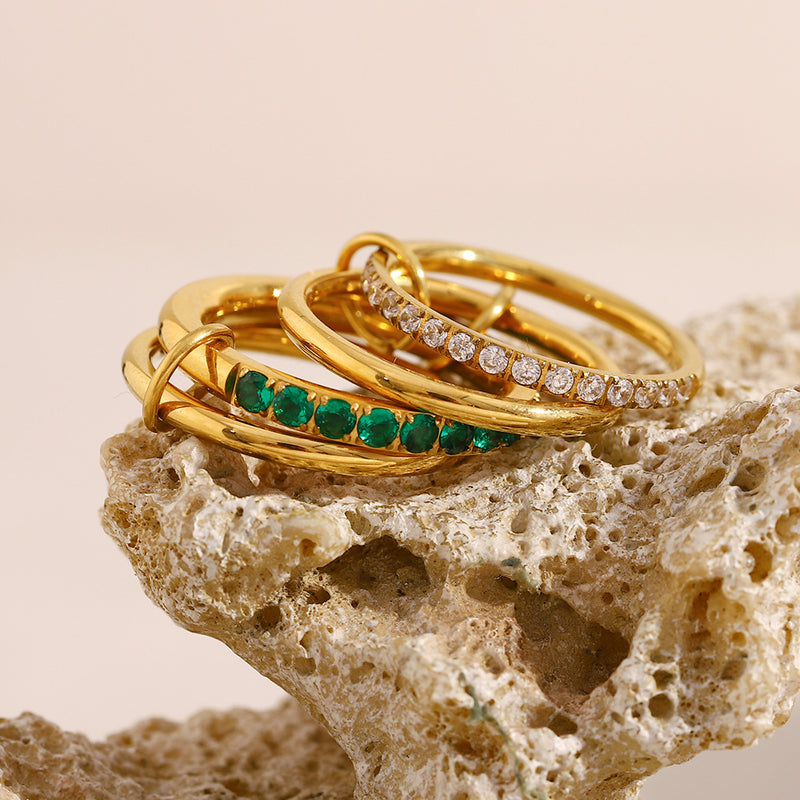 Stacked Glow Ring Set - Green & White Zircon