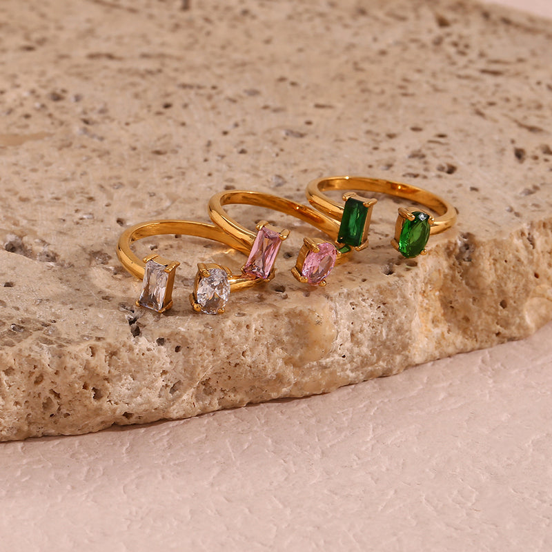 Minimalist Dual Zircon Open Ring