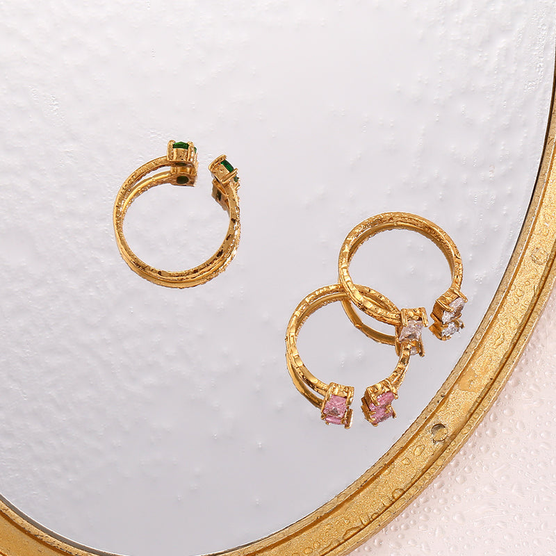 Minimalist Dual Zircon Open Ring