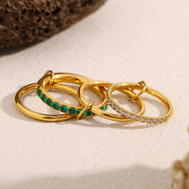 Stacked Glow Ring Set - Green & White Zircon
