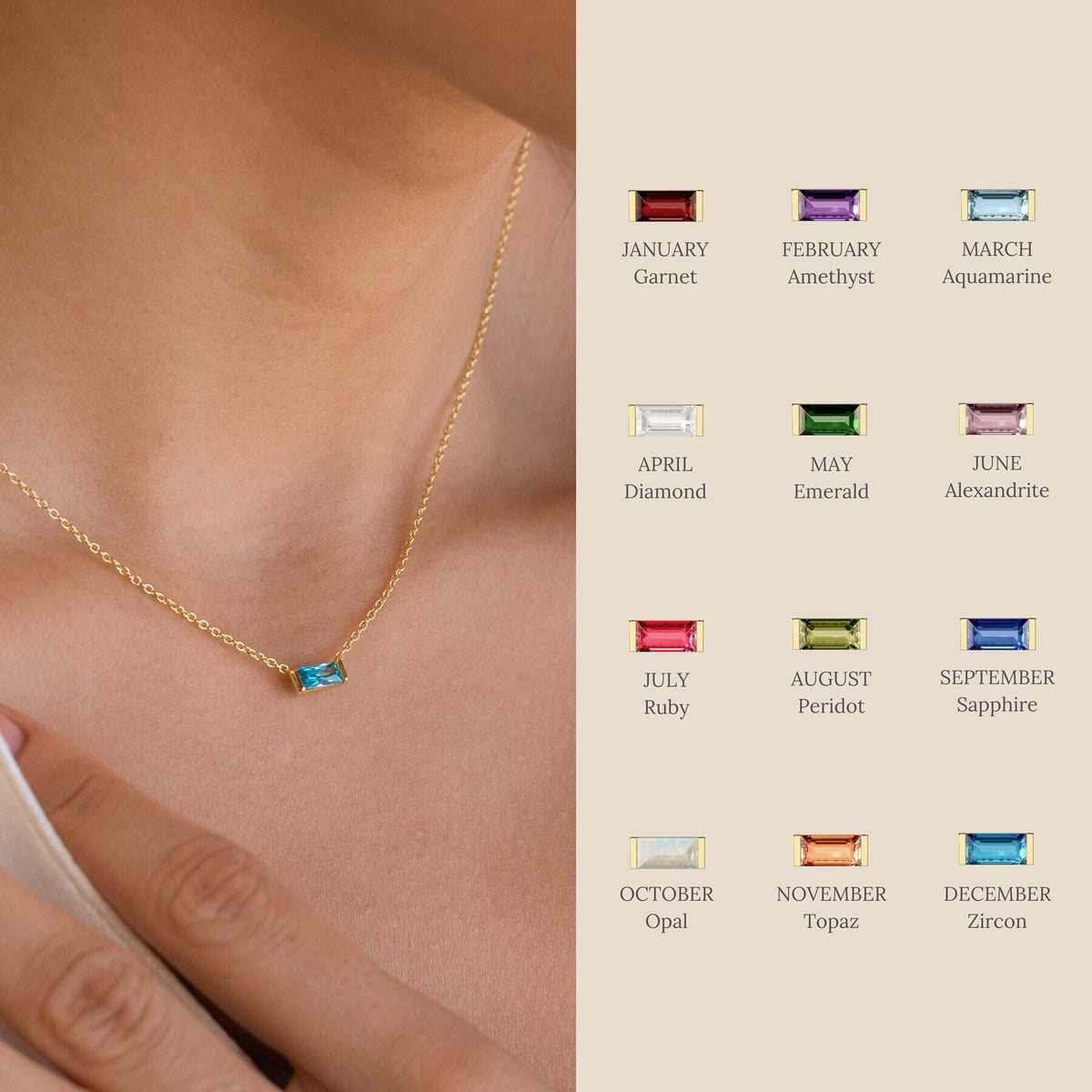 Birthstone Baguette Necklace